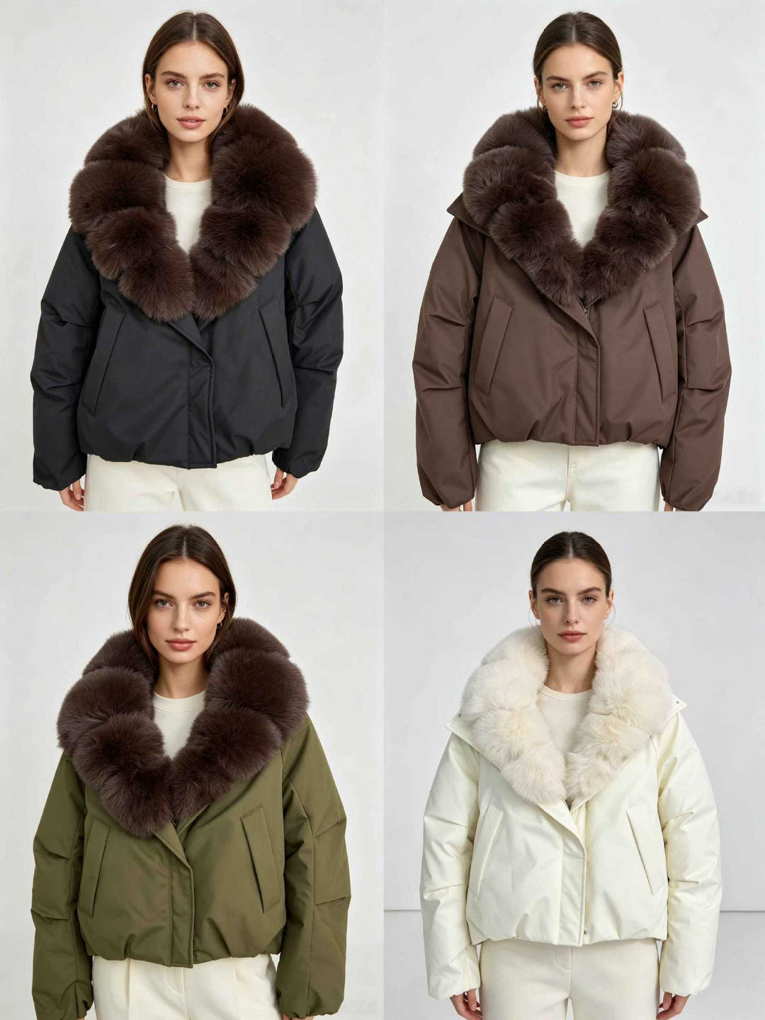Damen nan kurze Thermosteppjacke mit voluminösem abnehmbarem Kunstfellkragen und tailliertem Saum Shop Nory