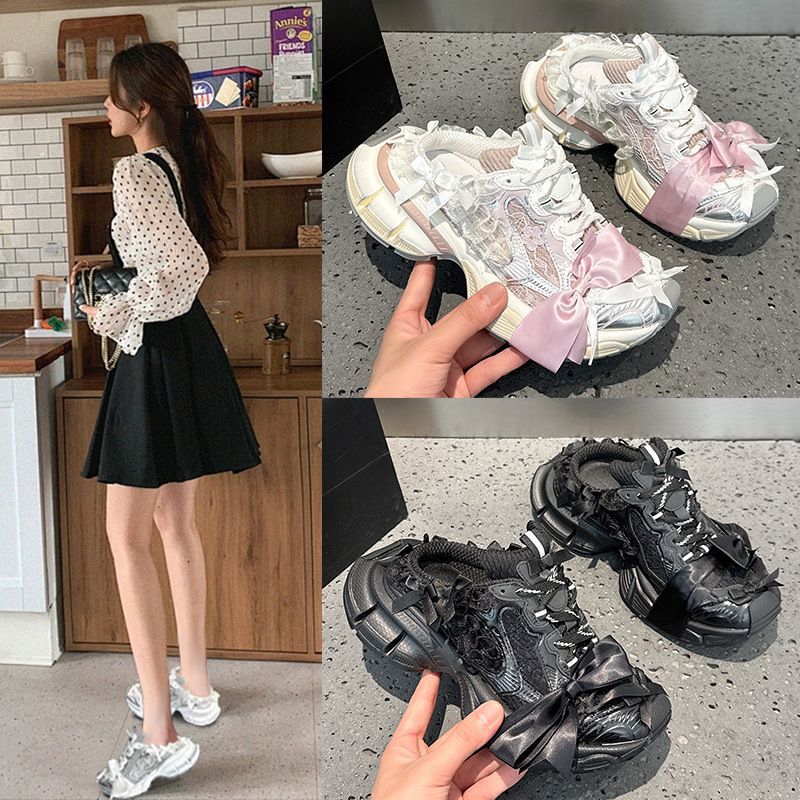 Damen Chunky-Sneaker-Mule mit Satin‑Schleife und Spitzenapplikation Shop Nory