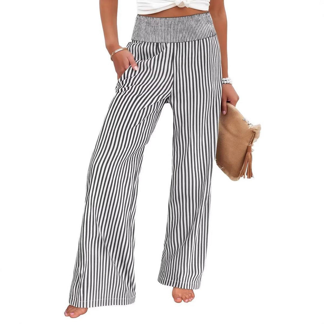Damen Gestreifte Palazzo-Hose mit hohem, gerafftem Bund und weitem Bein Shop Nory