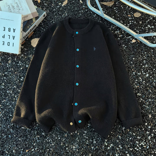 Unisex Oversize-Strickjacke mit Druckknopfleiste, geripptem Saum und Melange-Optik Shop Nory