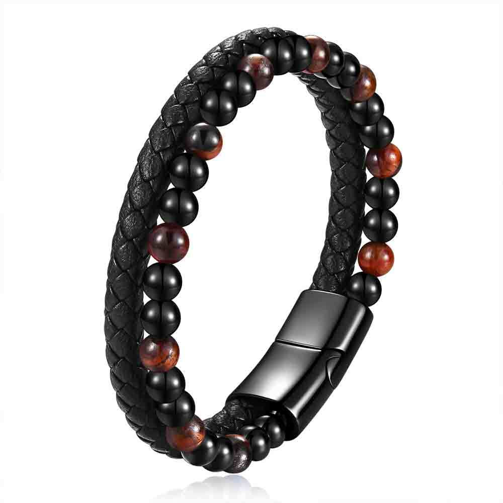 Damen Lederarmband mit geflochtenem Design und elegantem Zierbead Shop Nory