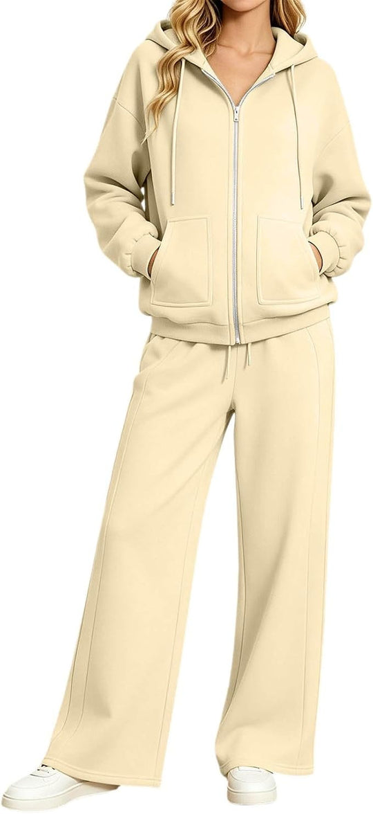 Damen Zip-Hoodie-Set mit Kapuze und weiter Jogginghose Shop Nory