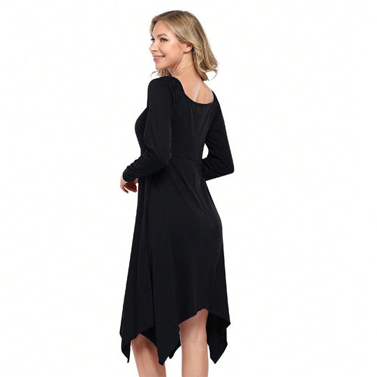 Damen asymmetrisches Longsleeve-Kleid mit gerafftem Bustier, Empire‑Naht und Zipfelsaum Shop Nory