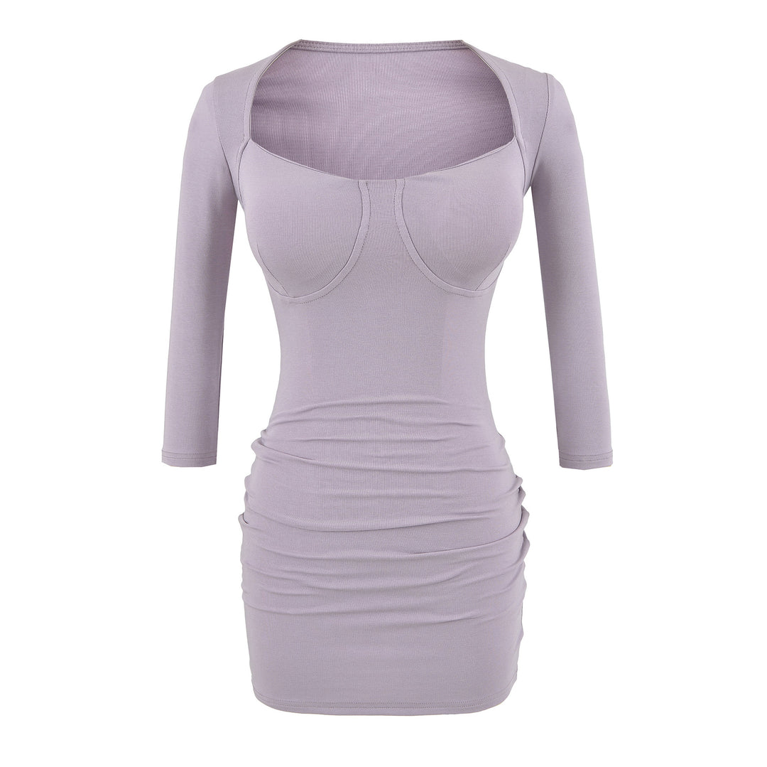 Damen Figurbetontes Midikleid mit eingenähten Cups, weitem Quadrat-Ausschnitt und Raffung Shop Nory