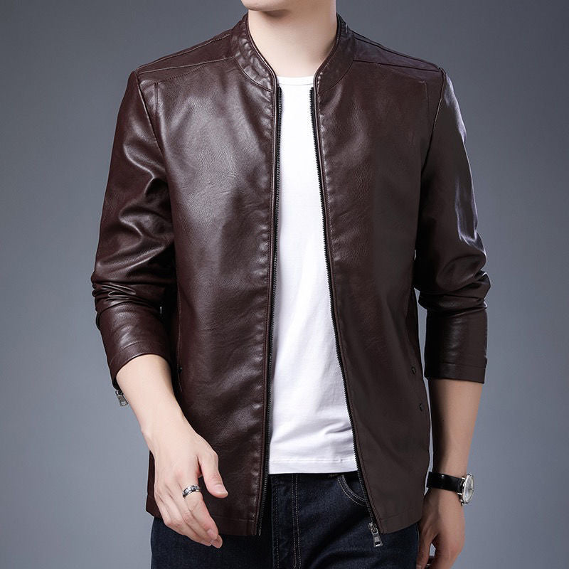 Herren schmal geschnittenes Kunstleder-Flightblouson mit Stehkragen und Reißverschluss Shop Nory
