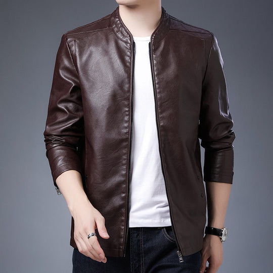 Herren schmal geschnittenes Kunstleder-Flightblouson mit Stehkragen und Reißverschluss Shop Nory