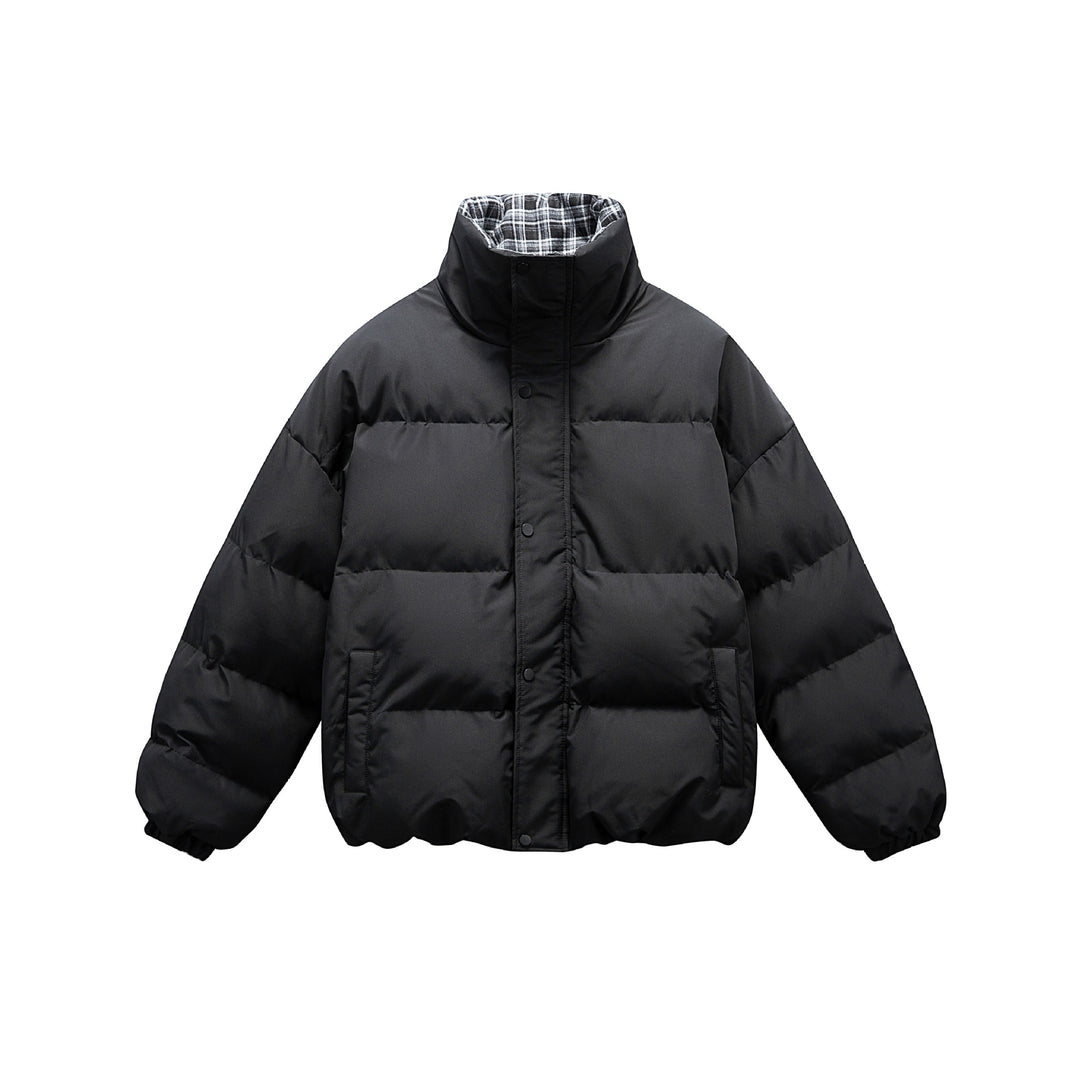 Unisex Kurzboxy wattierte Isolationsjacke mit extra hohem Stehkragen und kariertem Innenfutter Shop Nory
