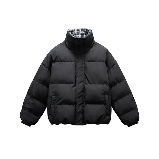 Unisex Kurzboxy wattierte Isolationsjacke mit extra hohem Stehkragen und kariertem Innenfutter Shop Nory