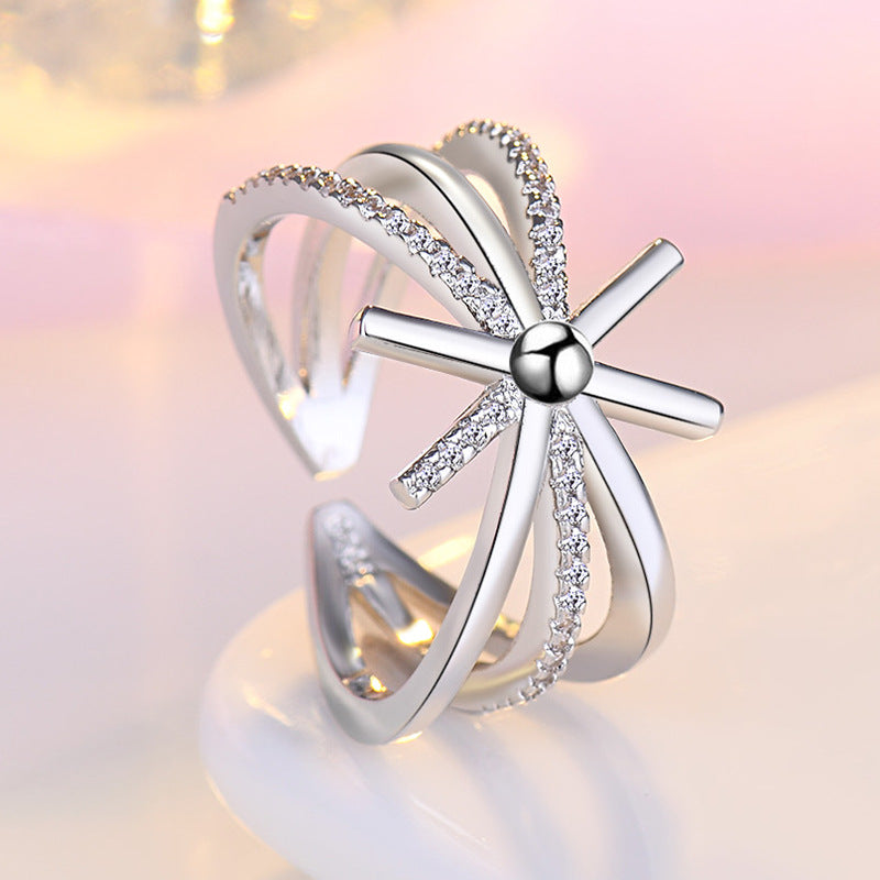 Damen Offener Ring mit kunstvollem Wellen-Design und funkelnden Zirkonia Shop Nory