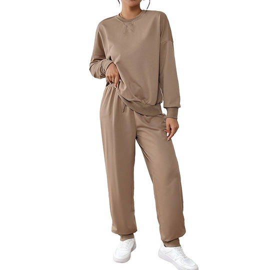 Damen Lässiges Sweat-Set mit Oversize-Rundhals und High-Waist-Hose mit Knopfmanschette Shop Nory