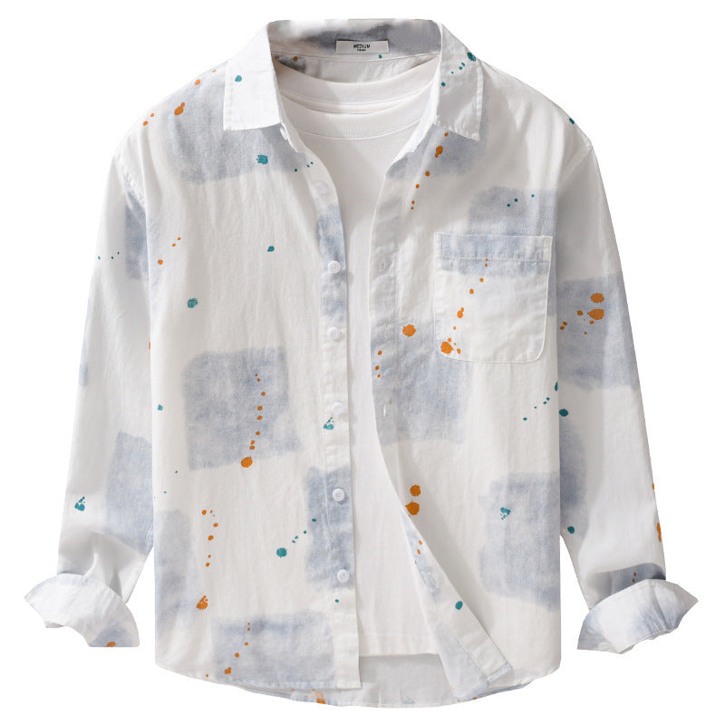 Herren Leichtes Baumwollhemd Relaxed‑Fit mit künstlerischem Sprenkel‑ und Aquarellpatch-Print Shop Nory