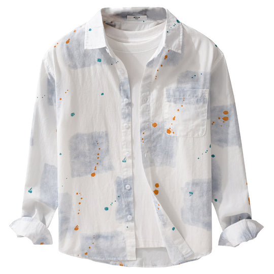 Herren Leichtes Baumwollhemd Relaxed‑Fit mit künstlerischem Sprenkel‑ und Aquarellpatch-Print Shop Nory