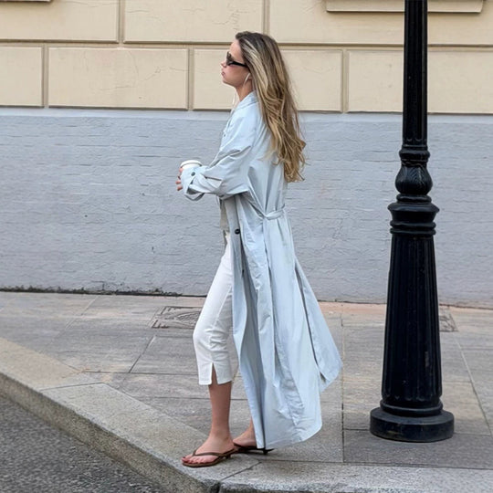 Damen Leichter langer Trenchcoat aus technischem Material mit verdeckter Knopfleiste und lockerem Fall Shop Nory