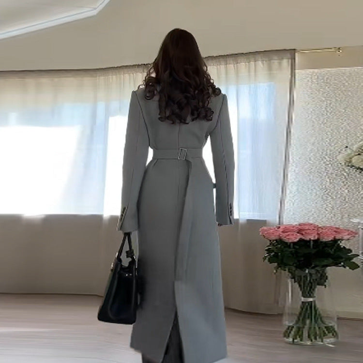 Damen Longline-Mantel aus Wollmix mit figurnaher Silhouette, Reverskragen und durchgehender Knopfleiste Shop Nory