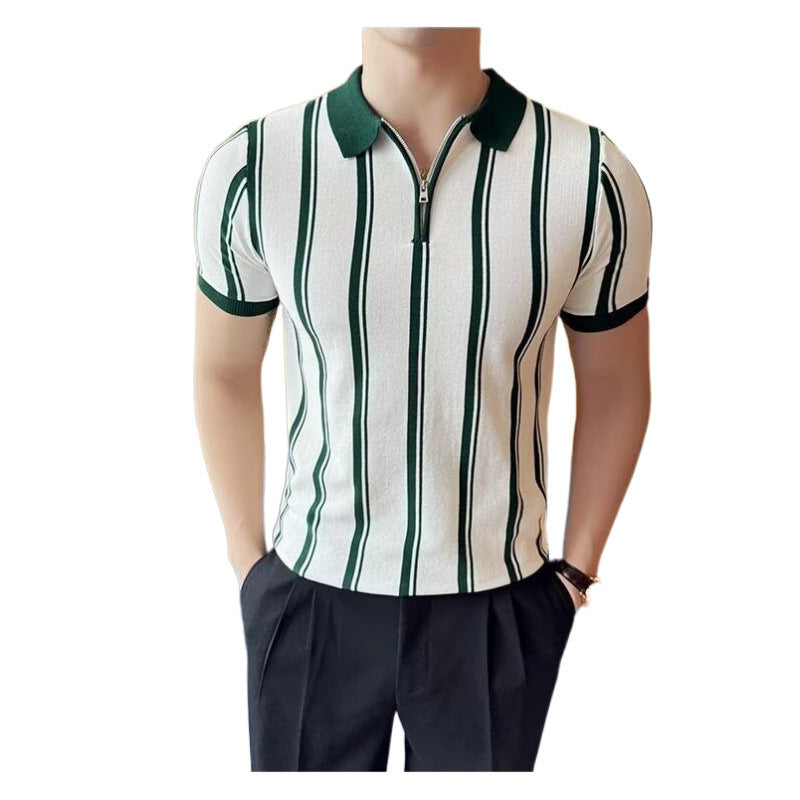 Herren Sportliches Poloshirt mit Reißverschluss und Streifen Shop Nory