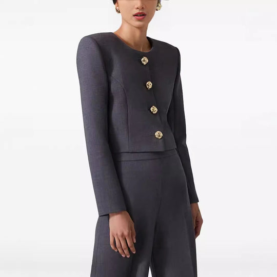 Damen Zweiteiliger Tailoring-Anzug Kurzblazer mit markanter Schulter und hochtaillierter Palazzohose Shop Nory