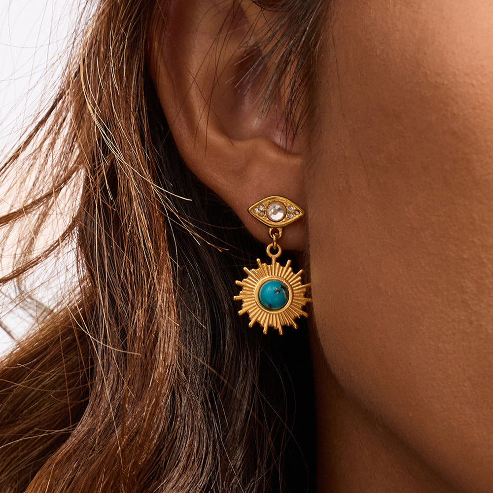 Damen Ohrhänger mit Sonnenmotiv und hochwertigem Edelsteineinsatz Shop Nory