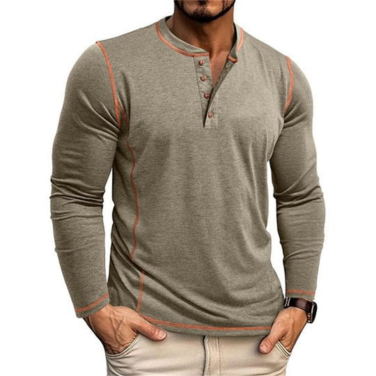 Herren Elastisches Langarm-Henley-Shirt mit Kontrastnähten und Knopfleiste EB