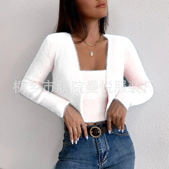 Damen Zweiteiler Cropped Spaghettiträger-Top mit Kurzcardigan aus weichem Feinstrick Shop Nory