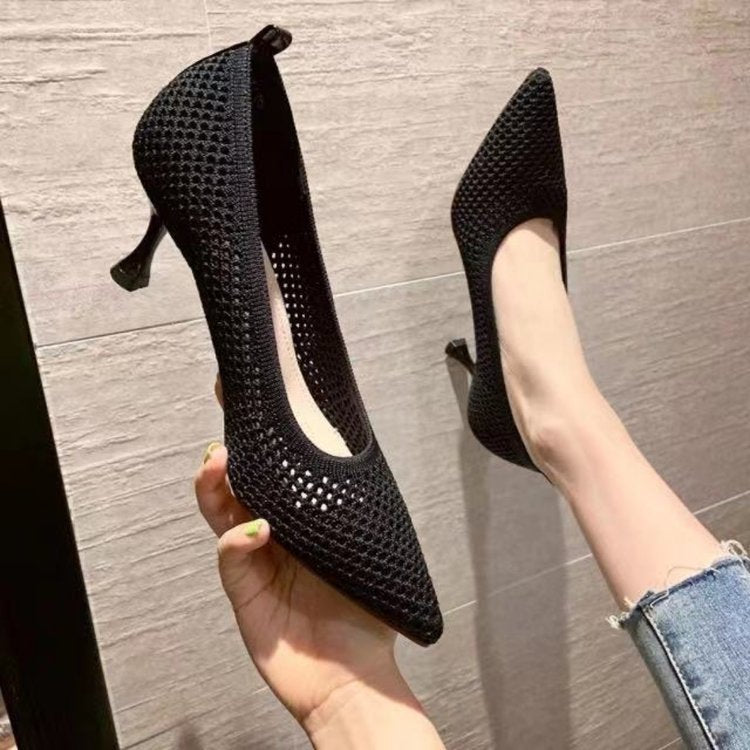 Damen elegante Spitzen-Pumps mit perforiertem Obermaterial