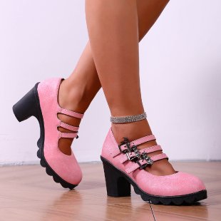 Damen Plateau-Pumps mit dekorativen Riemen und bequemer Sohle