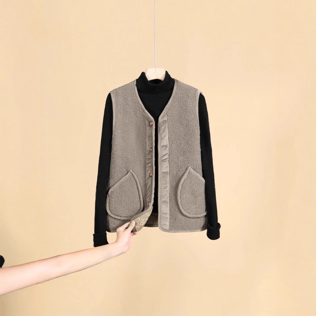 Damen Ärmellose Thermofleece-Weste mit Knopfleiste und Rundtaschen Shop Nory