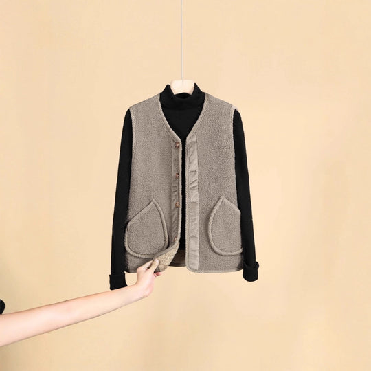 Damen Ärmellose Thermofleece-Weste mit Knopfleiste und Rundtaschen Shop Nory
