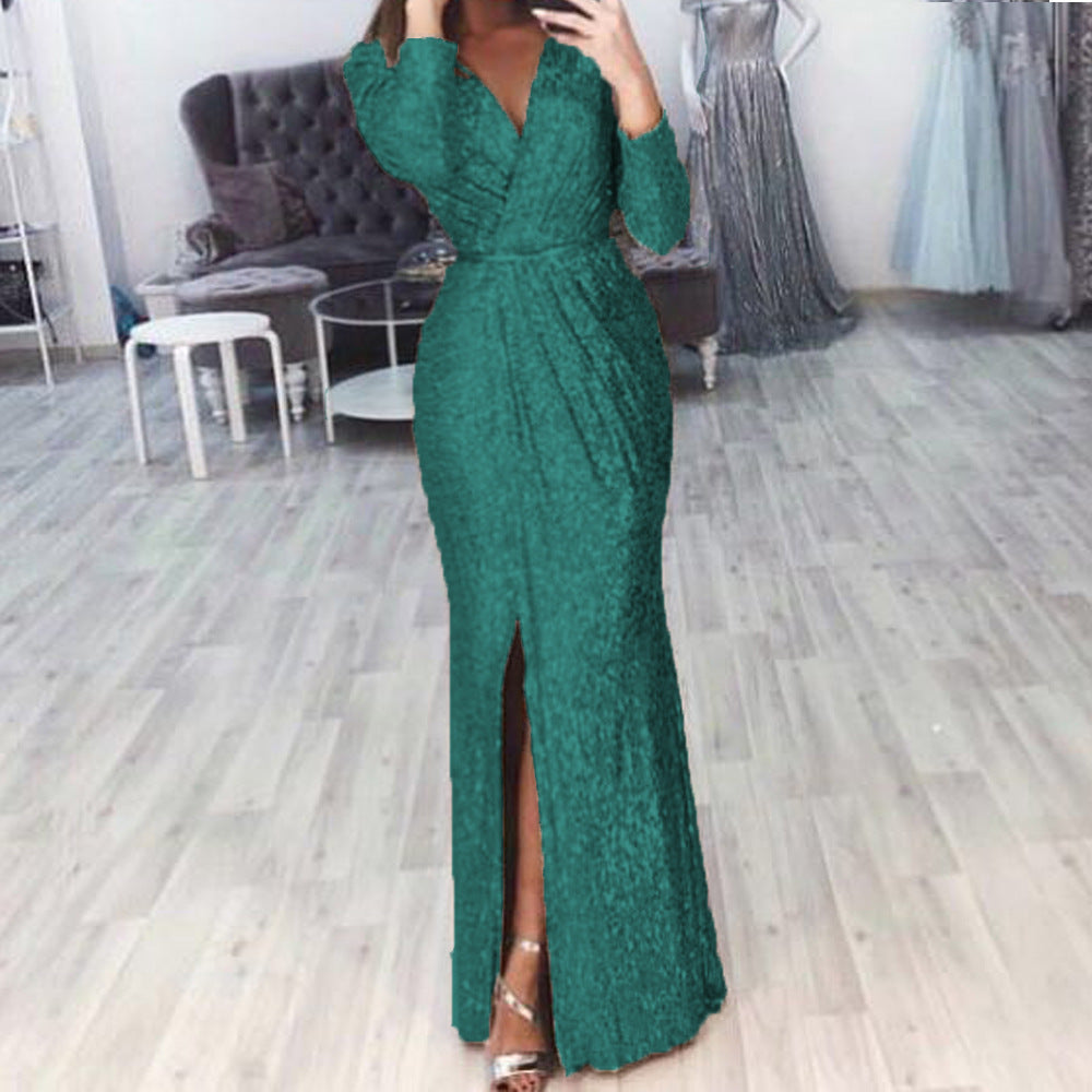 Damen Abendkleid mit Wickelfront, langem Beinschlitz und taillierter Meerjungfrauen‑Silhouette Shop Nory