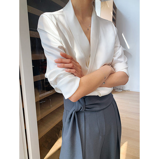 Damen Luxuriöses Satinbluse Shop Nory