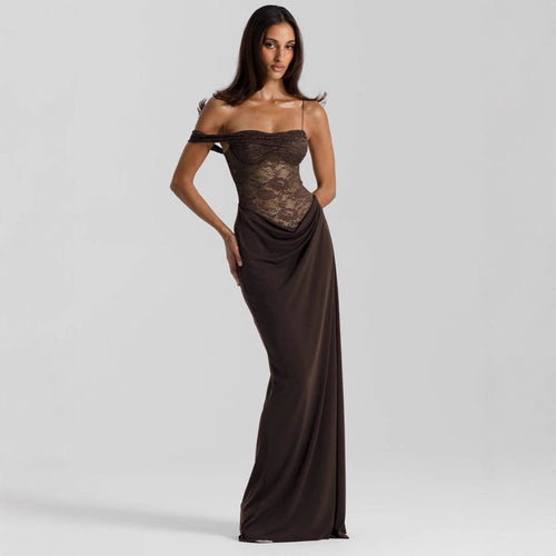 Damen Elegantes Abendkleid mit Spitzenoberteil und fließendem Rockteil Shopnory
