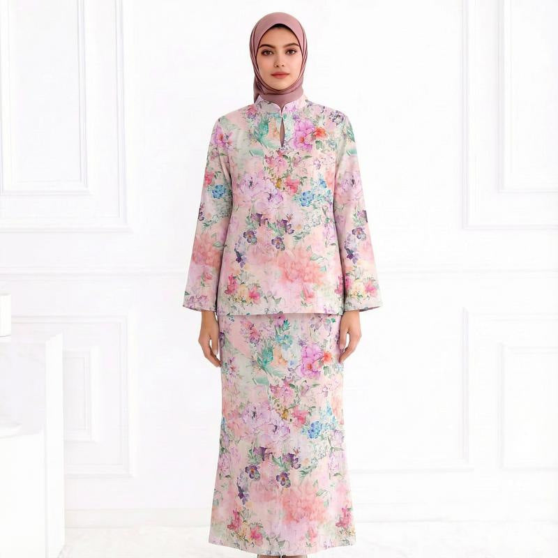 Damen Zweiteiliges Modest-Set aus Tunika mit Stehkragen und geradem Maxirock mit Blumenprint Shop Nory