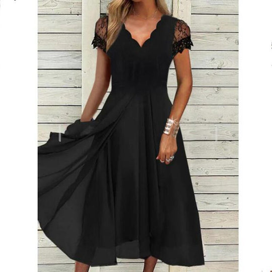 Damen Elegantes Cocktailkleid mit Spitzenärmeln und A-Linien Schnitt