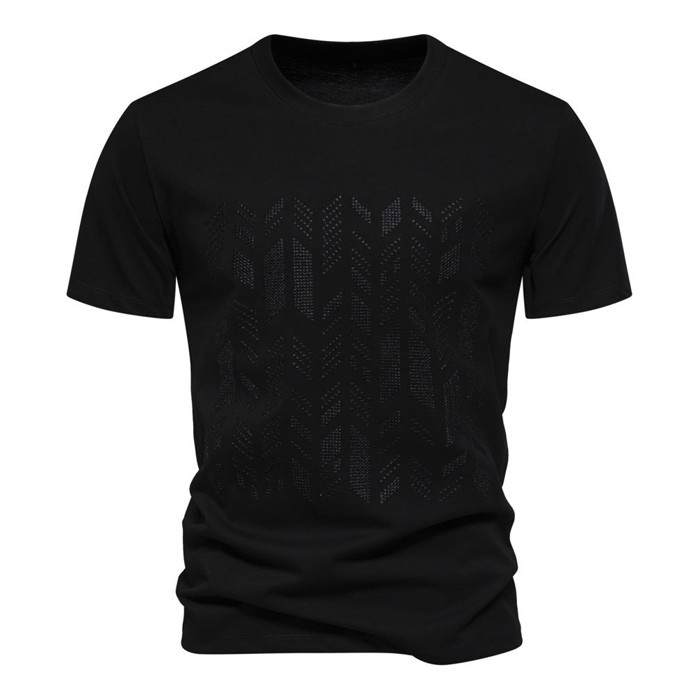 Herren nan Rundhalsshirt aus Baumwollmix mit geometrischer Laserperforation und geradem Schnitt