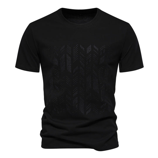 Herren nan Rundhalsshirt aus Baumwollmix mit geometrischer Laserperforation und geradem Schnitt