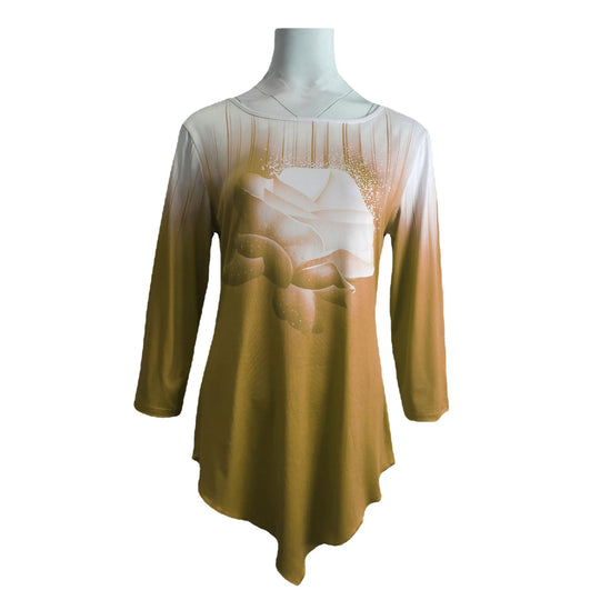 Damen Asymmetrische Longline-Tunika mit Rosenprint und Rundhalsausschnitt Shop Nory