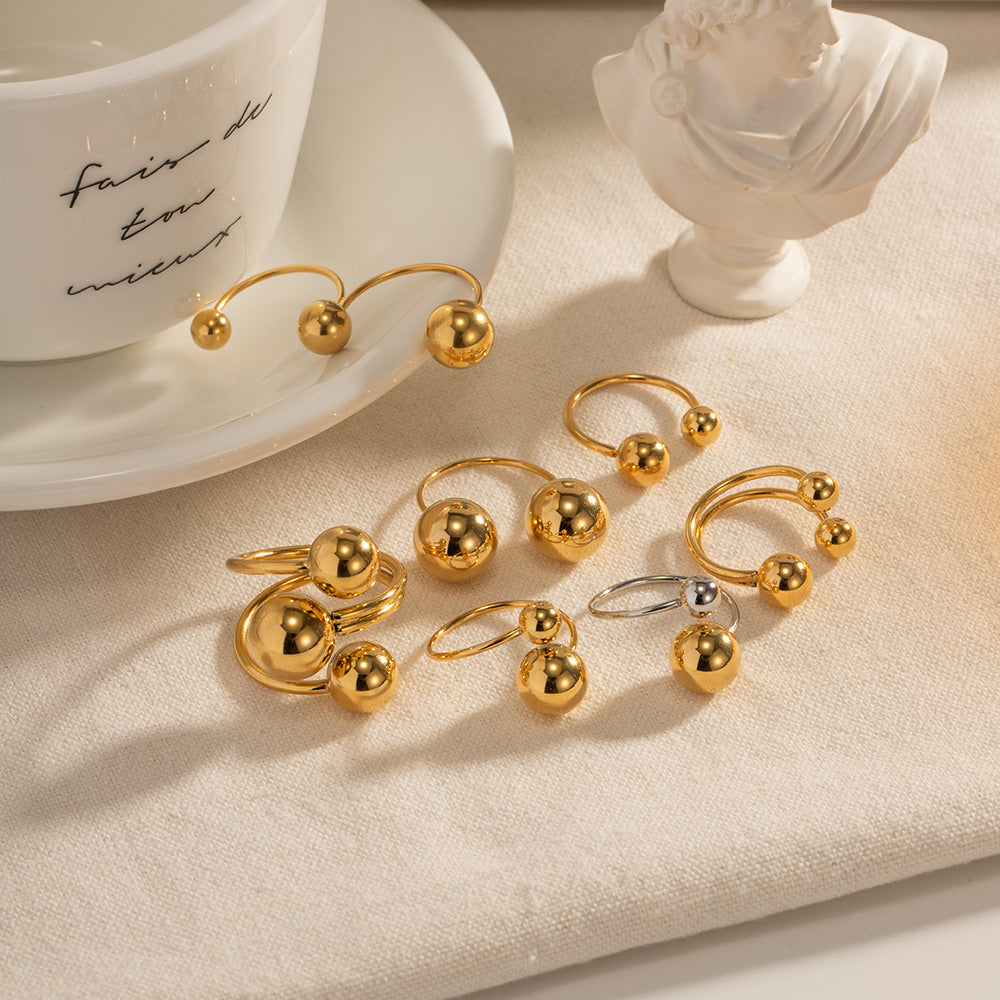 Damen Offener Ring mit modernen Kugeldesigns und hypoallergener Edelstahlverarbeitung Shop Nory