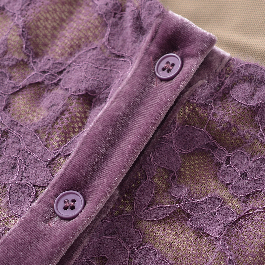 Damen Feiner Spitzen-Cardigan mit passendem Untertop und Samtbesatz Shop Nory