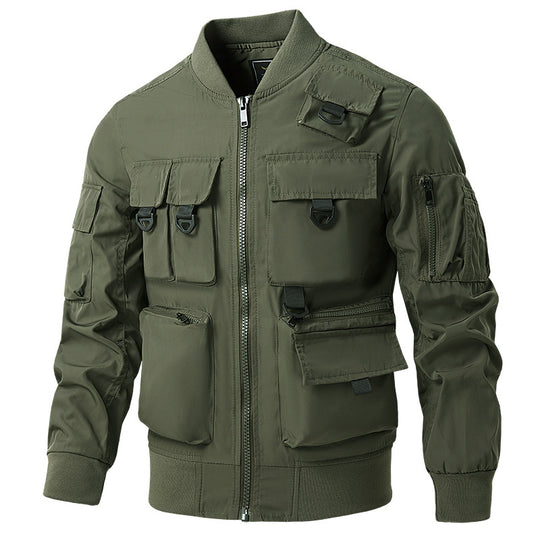 Herren taktische Multi-Taschen Bomberjacke im Utility‑Stil mit Cargofächern und Rippenbündchen Shop Nory