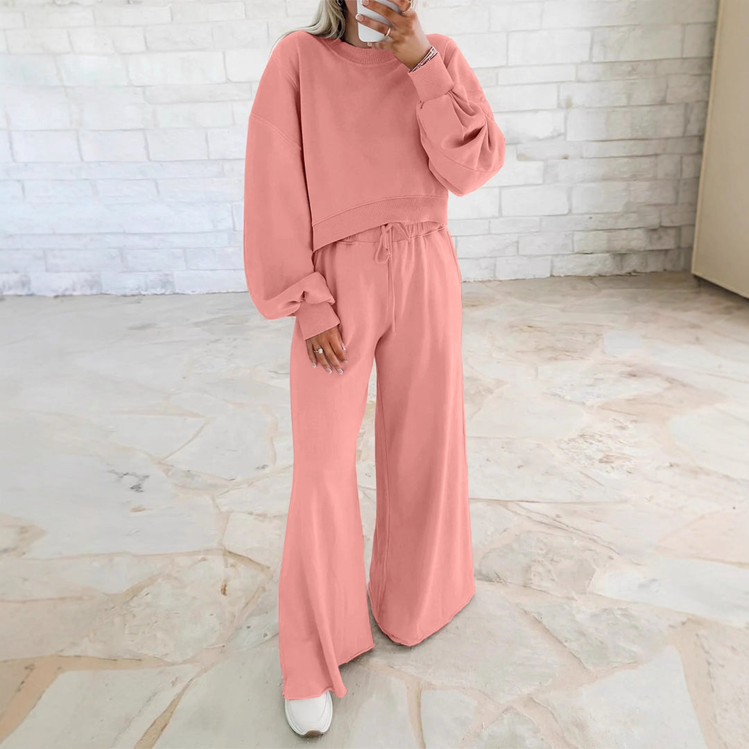 Damen Kurzpullover- und Palazzohose Lounge-Set mit Ballonärmeln Shop Nory