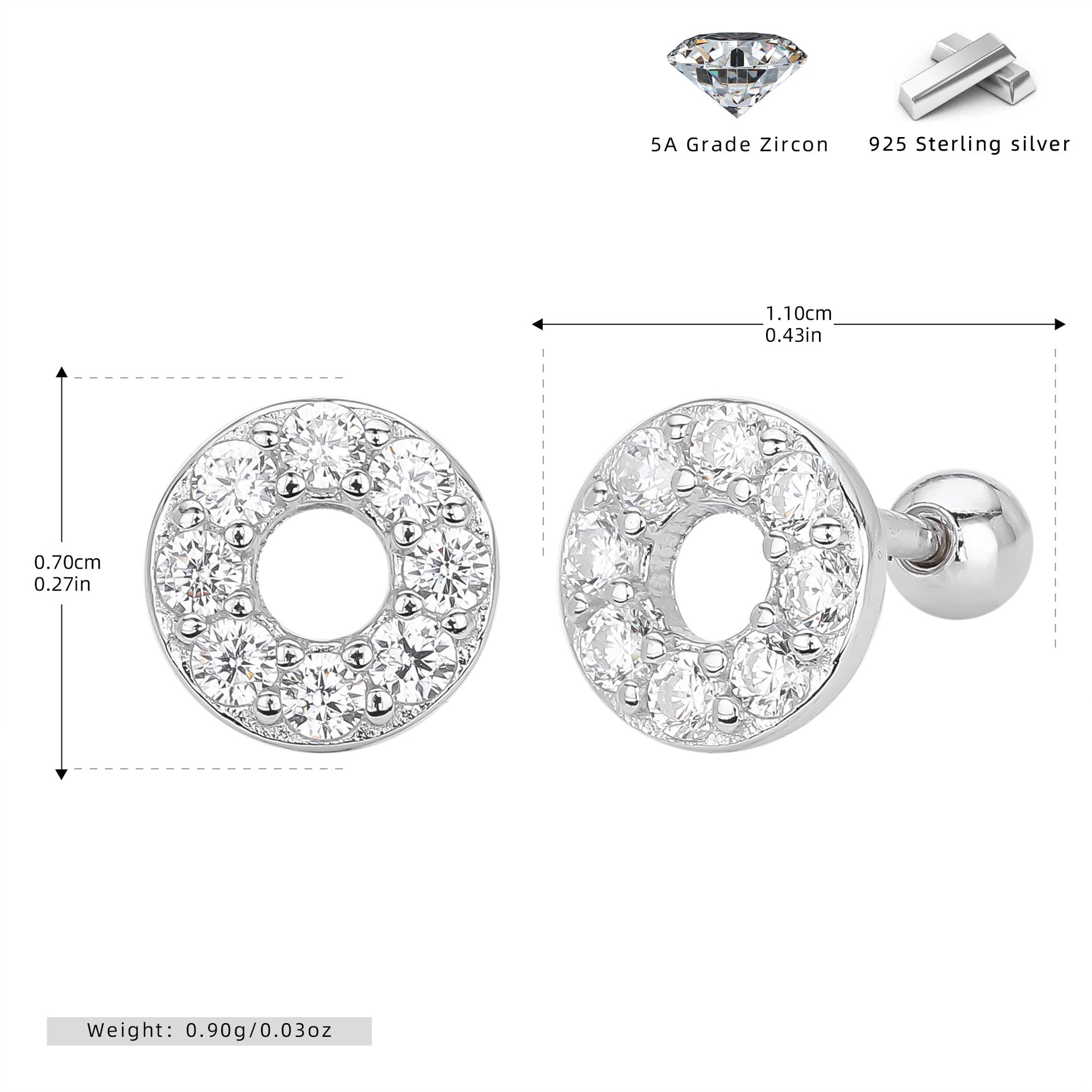 Damen Ohrstecker mit funkelnden Zirkon-Akzenten aus hochwertigem 925 Sterling Silber Shop Nory