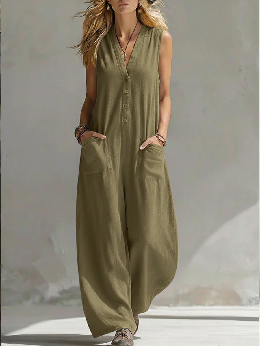 Damen Jumpsuit mit tiefem V-Ausschnitt und praktischen Taschen