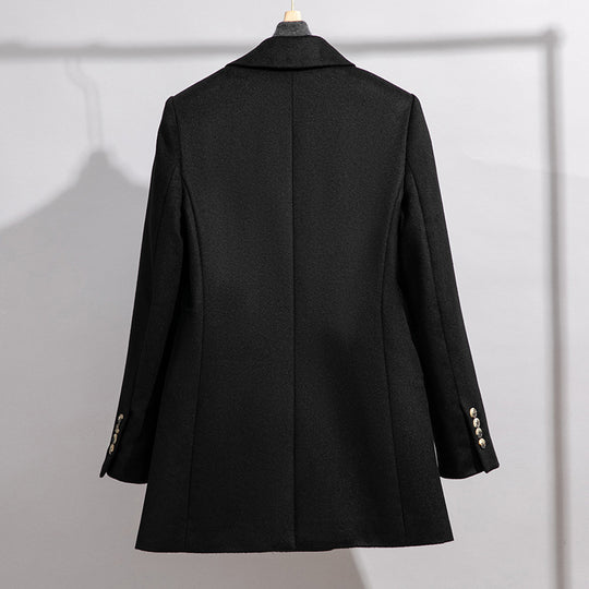 Herren Doppelreihiger Wollblend-Mantel mit kastiger Silhouette und goldenen Schmuckknöpfen Shop Nory