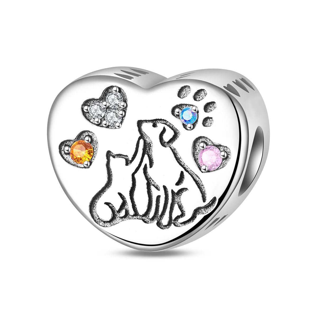 Filigraner Herz-Charms Anhänger mit Rosenmotiv und Zirkonia