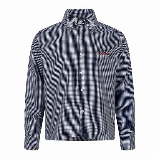Herren Kariertes Gingham-Hemd mit Button-Down-Kragen und Bruststickerei Shop Nory