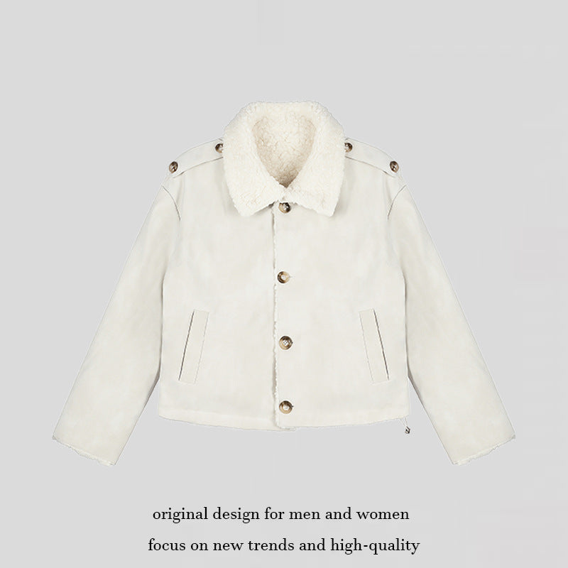 Damen Kurzgeschnittene Lammfell‑Optik Fliegerjacke mit Teddyfutter und Reverskragen Shop Nory