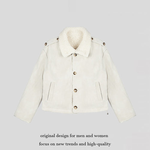 Damen Kurzgeschnittene Lammfell‑Optik Fliegerjacke mit Teddyfutter und Reverskragen Shop Nory