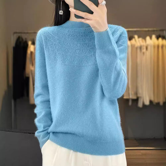 Damen Kuscheliger Mohair‑Optik Pullover mit Zierstruktur am Oberteil und Stehkragen Shop Nory