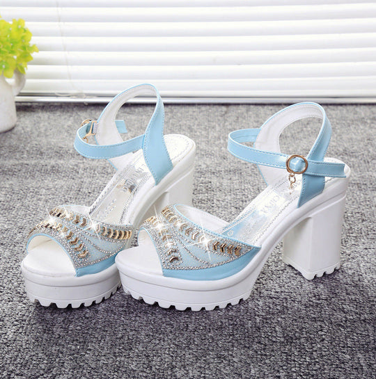Damen Hochhackige Sandalen mit funkelnden Strassverzierungen und stabiler Plateausohle Shopnory