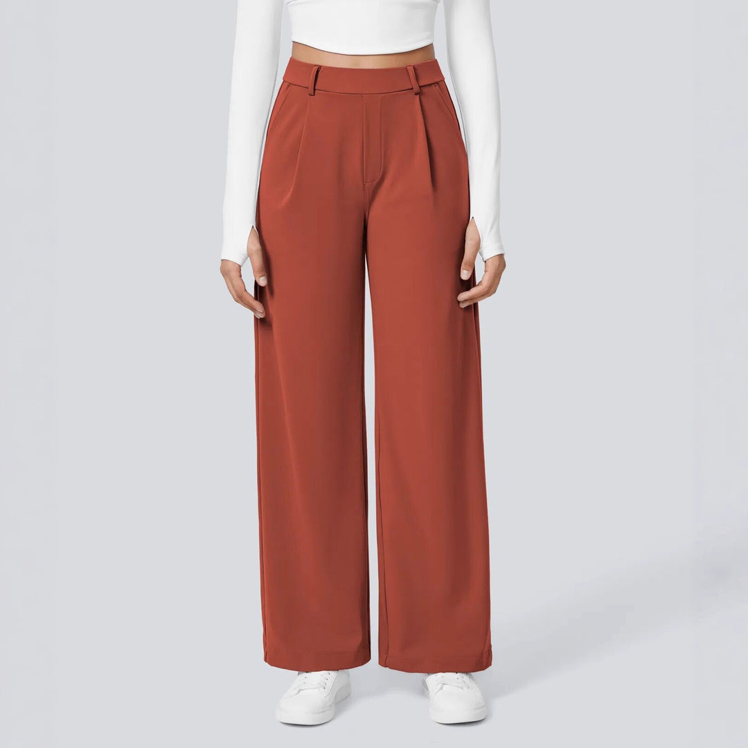 Damen Elegante High‑Waist Palazzo‑Hose mit vorderen Bundfalten und Eingrifftaschen Shop Nory