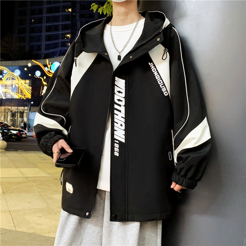 Herren Oversize-Windbreaker mit Kapuze, sportlichem Frontprint und Kontrastpanelen Shop Nory